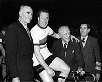 Reg Harris of Great Britain before the start of a 