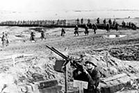 Stalingrad, Russia ;  An anti-aircraft gunner is p