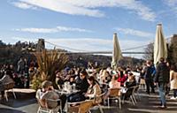 England, Bristol, Drinkers on the terrace of the W