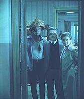 Съемки фильма «Портрет с дождем», (1977). На фото: