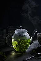 Fresh mint tea in a teapot