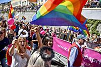 Participants of the annual gay pride parade march 