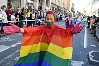 Participants of the annual gay pride parade march 