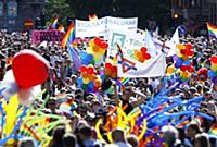 Participants of the annual gay pride parade march 