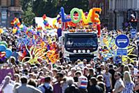 Participants of the annual gay pride parade march 