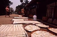 Лаос, 2004. На фото - семья сушит рисовые чипсы в 