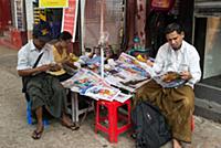 MYANMAR / Yangon / 2015 / Newsstand at Anawrahta R