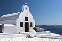 The white chapel of Oia, Santorini, Greece